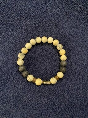 Beaded Yellow and Black Stone Stretch Bracelet - Women Jewelry